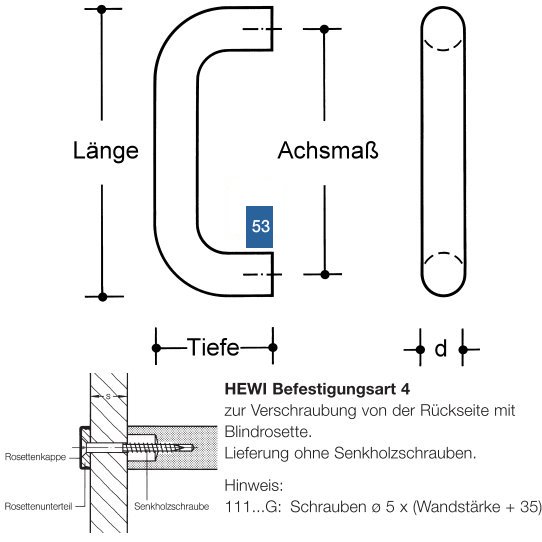 HEWI 111G.4 53 M�belgriff � 20 mm BA 4 ultramarinblau
